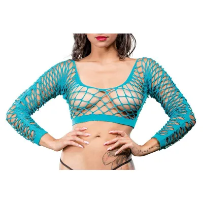 Front Mesh and Side Design Crotchless Leggings One Size Turquoise