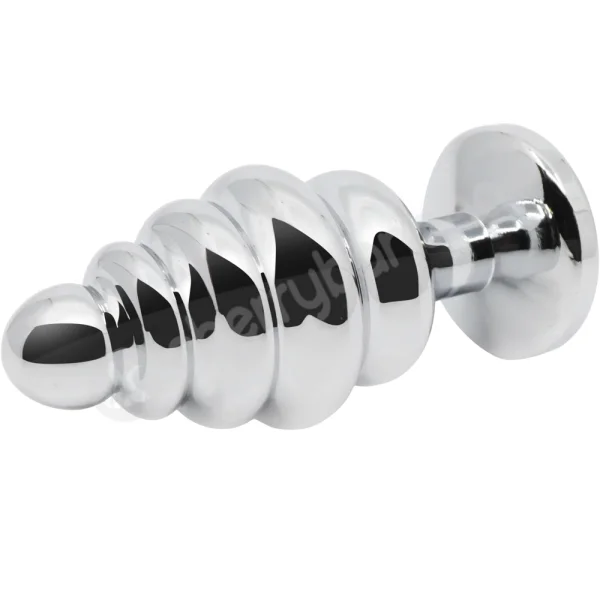 Hidden Treasures Silver & Blue Ribbed Gem 2.9" Butt Plug