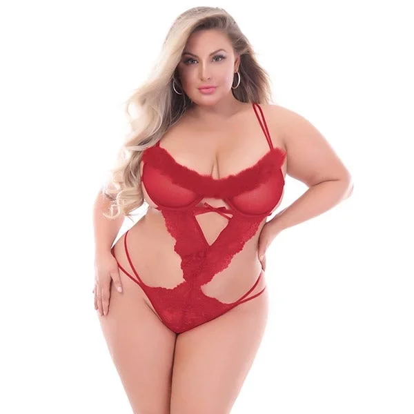 STM 11187X Lace, Mesh and Marabou Teddy Queen