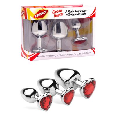 Frisky Metal Butt Plug Set with Jewel Heart Base 3 Pce