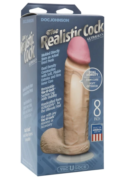 Doc Johnson The Realistic Cock UR3 8" - Vac-U-Lock Compatible Suction Cup - Caramel