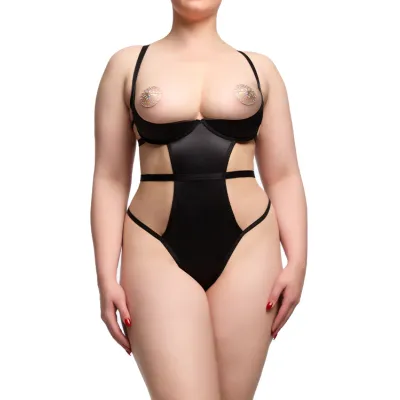 Dita Von Teese Von Follies Beau Teese Open Cup Black Satin Bodysuit