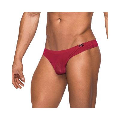 Male Power Seamless Sleek Sleek Thong W sheer Pouch Wine Lx