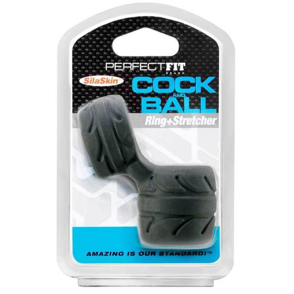 Cock Ring & Ball Stretcher Black Penis Enhancer by Perfect Fit Brand