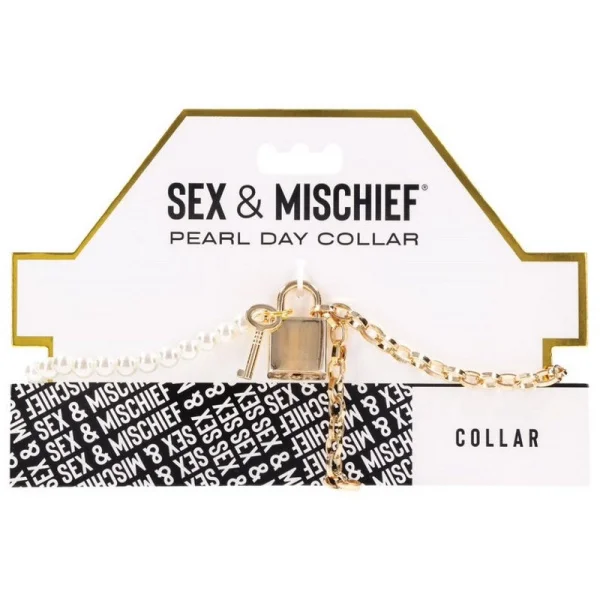 Sex & Mischief Pearl Day Collar By Sportsheets - White & Gold