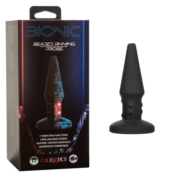 Bionic Beaded Rimming Probe Rechargeable Silicone Anal Stimulator By CalExotics - Black