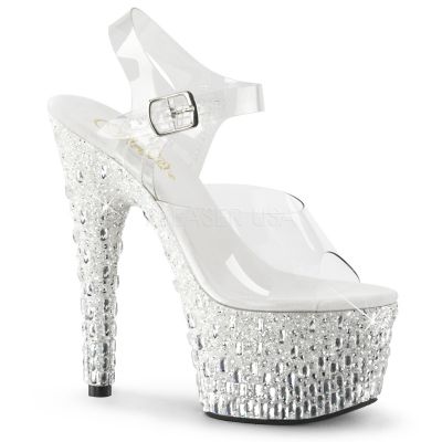 7 inches Heel 2 3 4 inches PF Ankle Strap Sandal w Glitters Stones