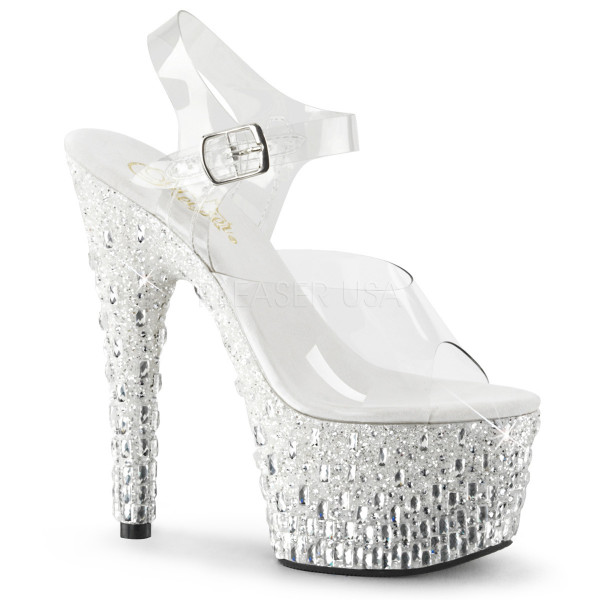 7 inches Heel, 2 3/4 inches PF Ankle Strap Sandal w/Glitters & Stones