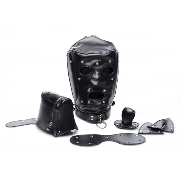Muzzled Universal BDSM Hood Removable Muzzle Black
