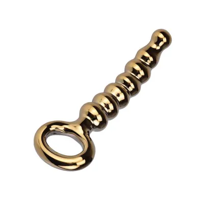 Lucent Magique Gold Glass Beaded Butt Plug Gold 6 4 Inch