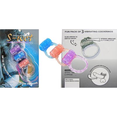 NU Sensuelle S Wet Fun Rings 3 Assorted Colors