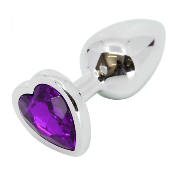 Purple Jeweled Metal Heart Butt Plug