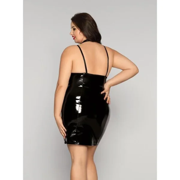 Bondara Siren Plus Size Wet Look Chest Harness Dress and Thong