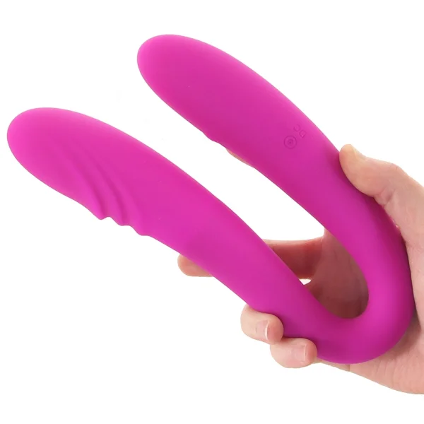 Inmi 7X Double Team Rechargeable Silicone Double Vibrating Dildo With Remote - Purple