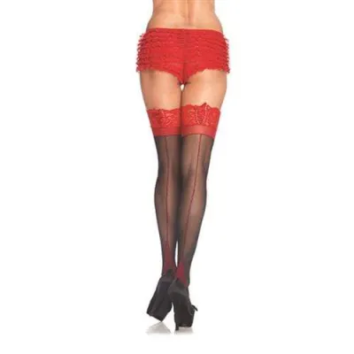 Corset Lace Top Stockings One Size Black Red
