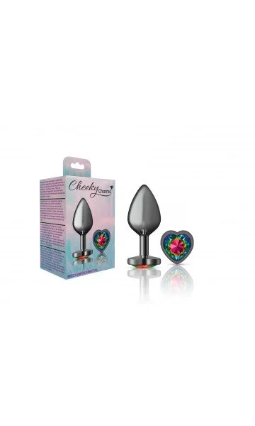 Cheeky Charms Gunmetal Grey Butt Plug with Rainbow Heart Gem — image 7 of 8