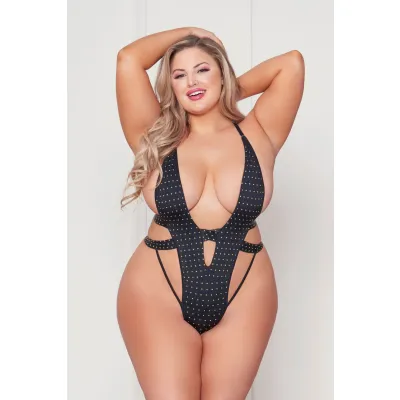 Gold Metallic Studded Teddy Queen Black