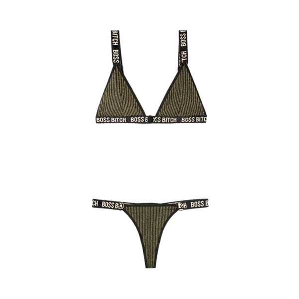 Vibes Boss Bitch Bra/panty Gold Ring Blk Lxl