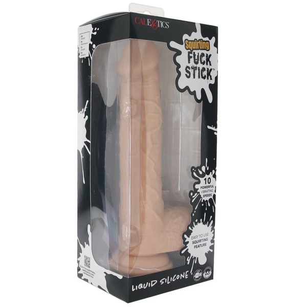 Squirting Fuck Stick 9" Vibrating Realistic Silicone Suction Cup Dildo By CalExotics - Vanilla