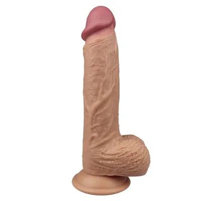 Nature Cock 8 5 Inch Dual Layered Straight Platinum Silicone Dildo with Balls