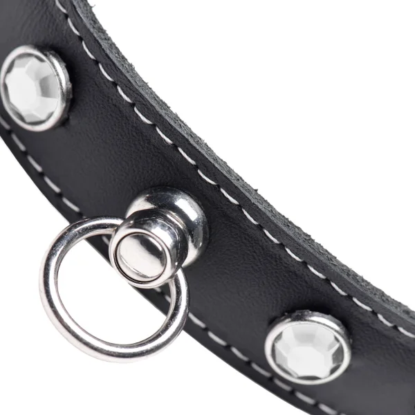 Master Series Leather Collar With Rhinestones - Clear
