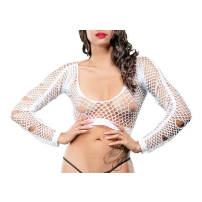 Mixed Hole Design Crotchless Leggings One Size White