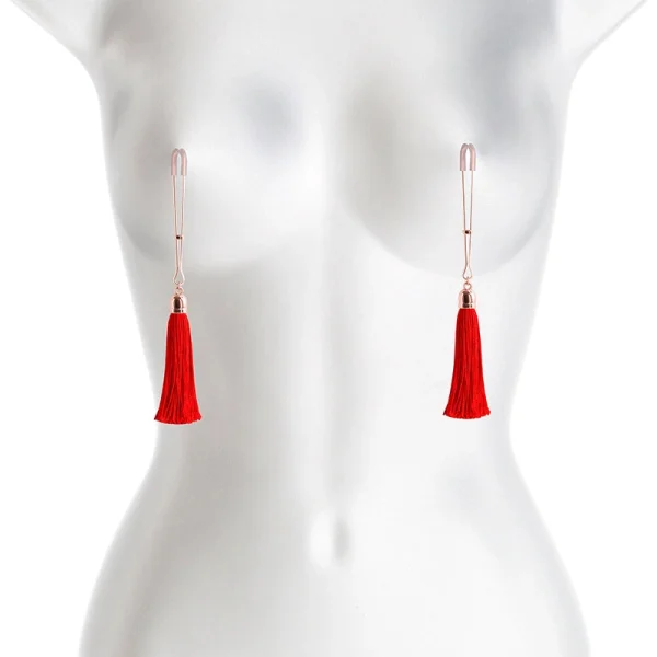 Bound Adjustable T1 Tassel Nipple Clamps by NS Novelties - Rose Gold & Black