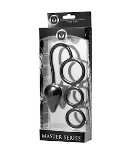 Triple Threat Silicone Tri Cock Ring With Anal Plug — image 9 of 9