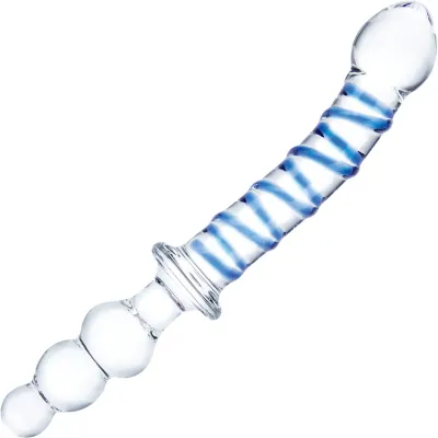 Glas 10 Twister Dual Ended Glass Dildo Clear Blue