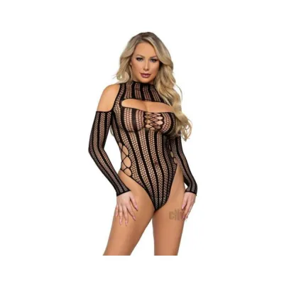 Striped Cold Shoulder Bodysuit Os Blk