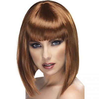 Alluring Asymmetric Brown Bob Full Fringe Wig