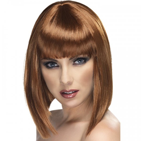 Alluring Asymmetric Brown Bob Full Fringe Wig
