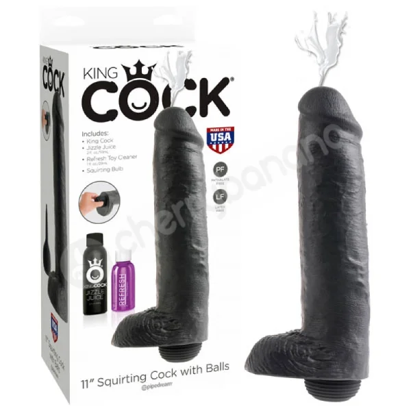 King Cock Black 11'' Squirting Dong With Balls