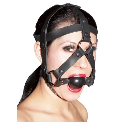 Leather Head Harness And Gag Black