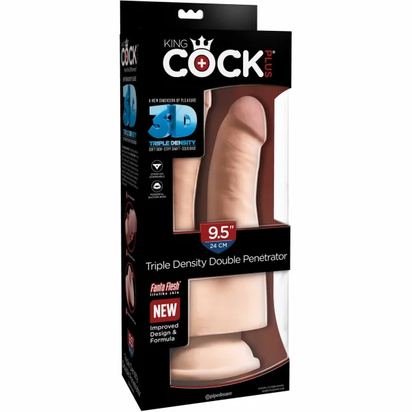 King Cock Plus 9.5" Triple Density Double Penetrator Dildo With Suction Cup Base - Vanilla