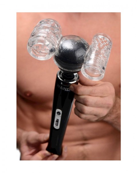 Twin Turbo Strokers 2 In 1 Wand Attachment For Men - Clear