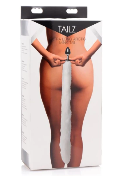 Tailz Aluminum Anal Plug With Extra Long White Faux Mink Tail