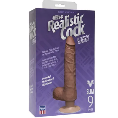 Realistic Cock Vib 9 inch Slim with Balls Brown