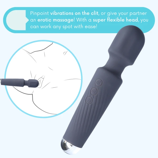 High-Power Silicone Wand Vibrator in Grey (Intense Vibrations!)