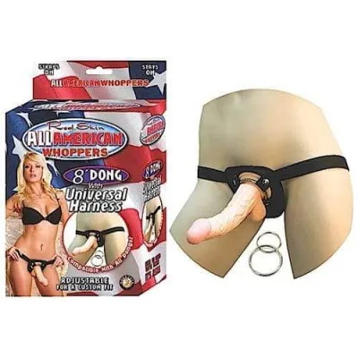 All American Whoppers 8 Inch Dong With Universal Harness Flesh