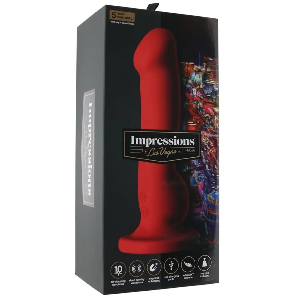 Impressions Las Vegas Rechargeable Waterproof Silicone Suction Cup Vibrator By Blush - Crimson