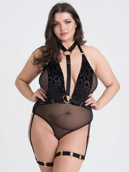 Fifty Shades of Grey Captivate Plus Size Black Flocked Mesh Harness Teddy