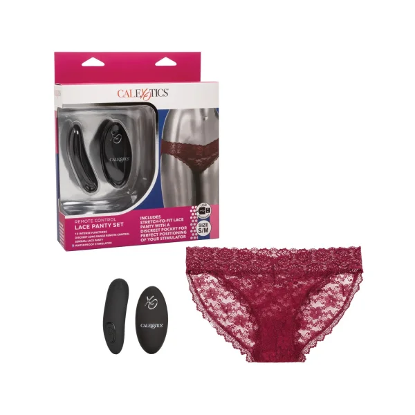 Remote Control Lace Panty Set - S- M - Burgundy