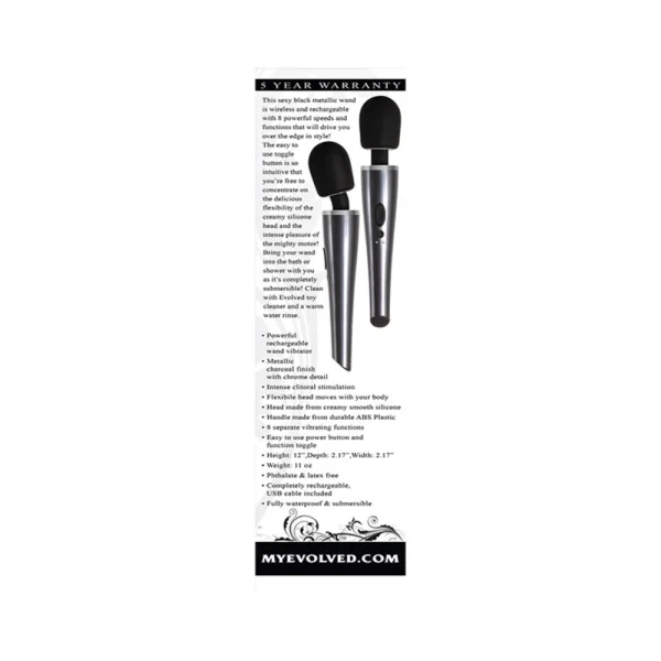 Evolved Mighty Metallic Wand 8 Vibrating Function Usb Rechargeable Cord Included Waterproof — image 5 of 9
