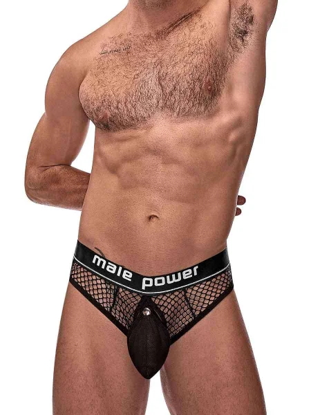 Cock Pit Net Cock Ring Thong - L- XL - Black