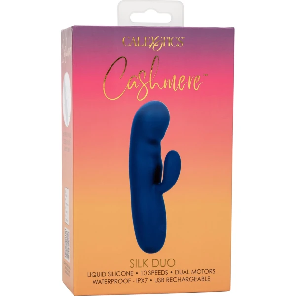 Cashmere Silk Duo Rechargeable Waterproof Silicone Rabbit Vibrator By CalExotics - Blue