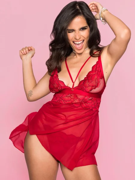 Lovehoney Tiger Lily Red Floral Lace Babydoll Set