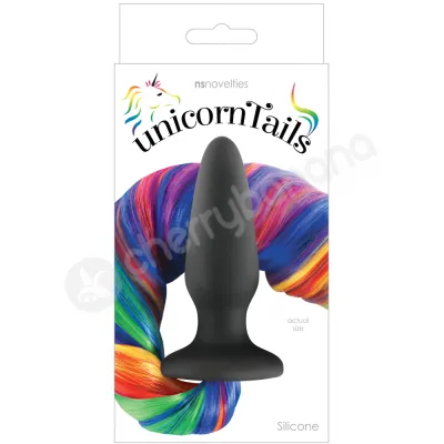 Unicorn Tails Rainbow Black Butt Plug With Long Flowing Pony Tail