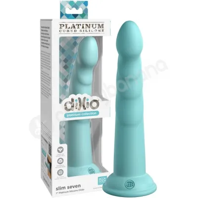 Dillio Platinum Slim Seven 7 Teal Silicone Dildo With Suction Cup Body Dock Compatible Base