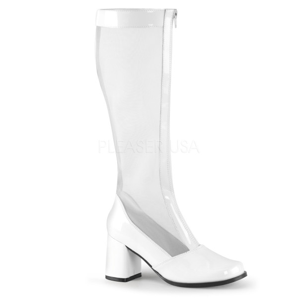 3 inches Block Heel, Gogo Mesh Boot, Str. Pat, Front Zip